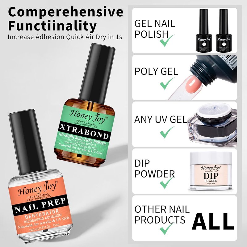 Nail Dehydrator and Primer Set - Acid-Free Prep for Acrylic & Gel Nails | 0.5 fl oz, Long-Lasting Adhesion