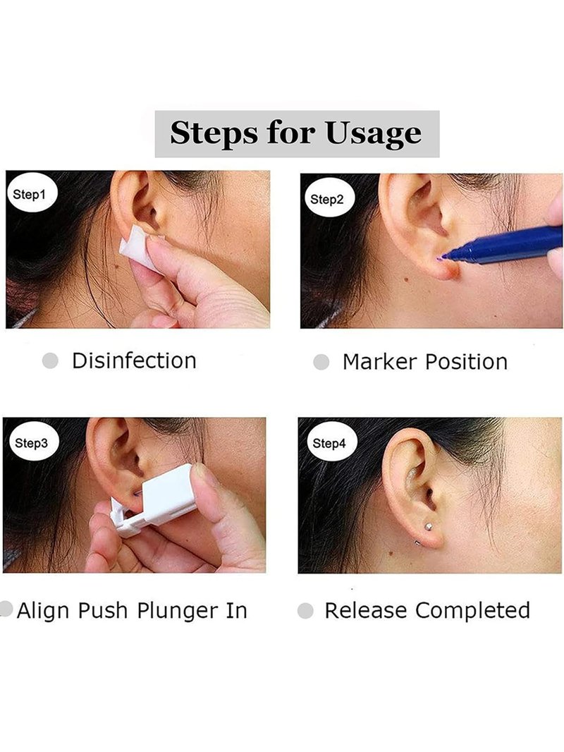 4PCS Disposable Ear Piercing Unit Kit - Sterile, Painless, Easy-to-Use Cartilage Tragus Helix Piercing Gun with Stud DIY Jewelry Making Tool and Machine for Safe At-Home Piercing Experience (4 Gold White Zirconia)