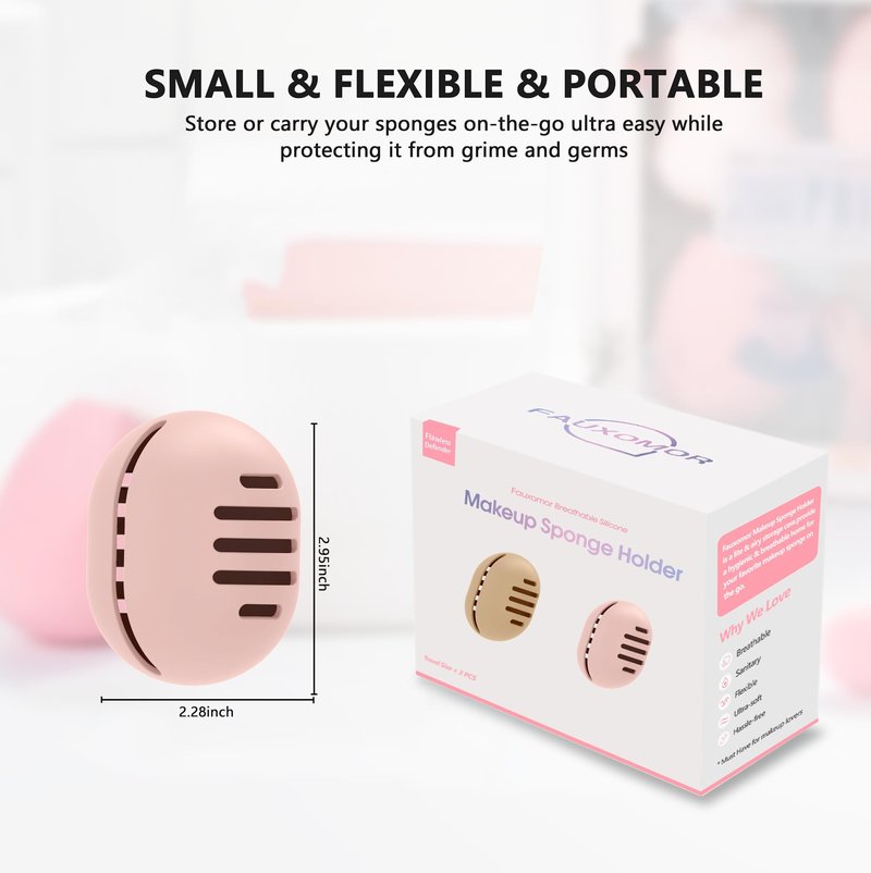 Fauxomor 2 Pcs Makeup Sponge Holder,Double-Sided Breathable Silicone Beauty Make Up Blender Case for Travel or Daily,Shatterproof Make-up Travel Case Quick Drying Easy to Carry,Grey+Pink