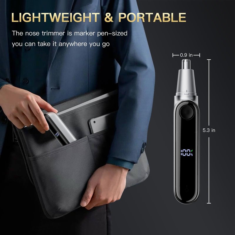 coldSky Ear & Nose Hair Trimmer with LED Display for Men Women - Professional Painless Eyebrow & Facial & Nose Hair Trimmer, USB Rechargeable, Dual-Edge Blades for Smoother Cutting Sliver
