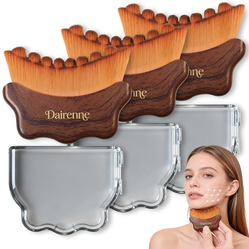 3PCS New Lymphatic Contour Face Brush - Facial Sculpting & Anti-Puffiness Tool | Ultra Soft Dry Brush for Jawline Massage & Lymphatic Drainage | Ergonomic Design (Brown)