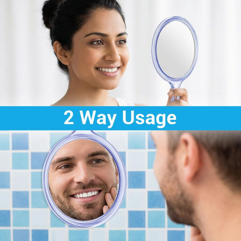 Bruislard Hand Held Mirror Double Sided with Handle, 1X/5X Magnifying Blue Mirror Hand-Mirror for Women 11.5x21cm