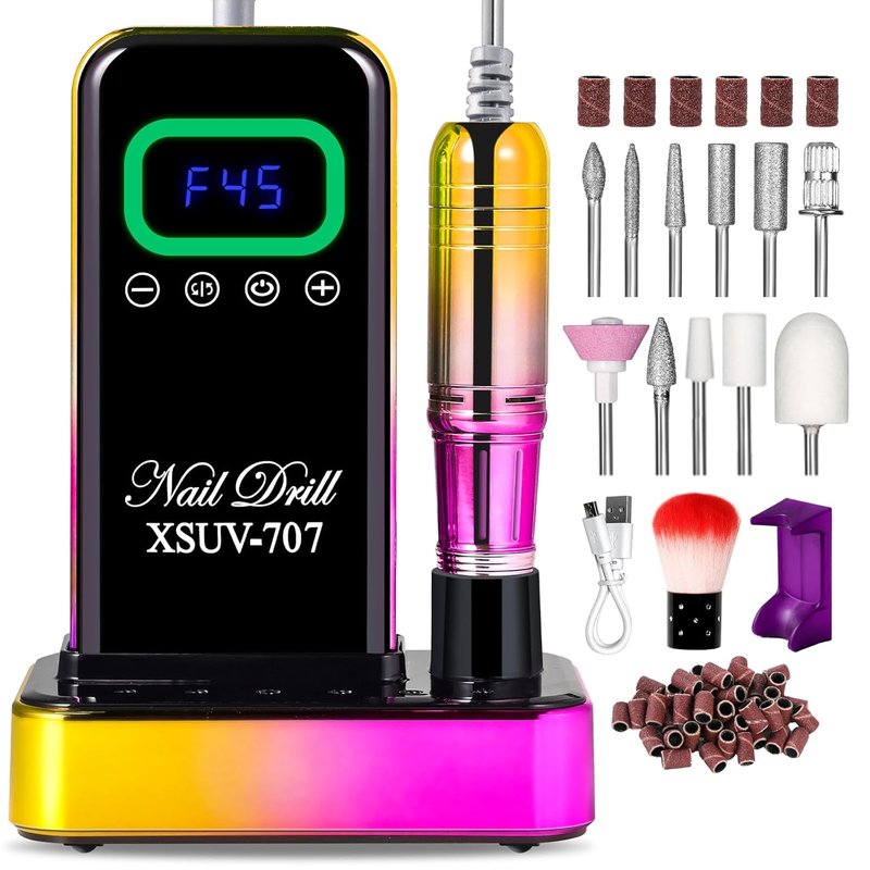 Skiennix Cordless Nail Drill - 45000 RPM Rechargeable Electric File Kit for Acrylic Gel Polishing | Portable Gold E-File Machine for Manicure & Pedicure
