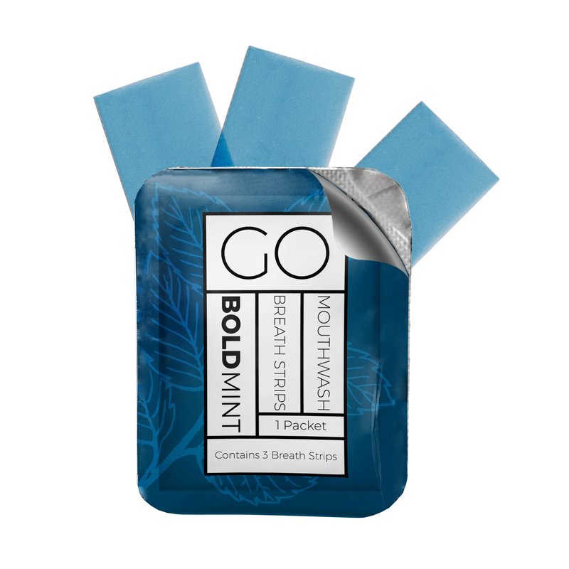 Breath Strips for Bad Breath by Go Mouthwash- Indivivual Packets containing 3 Bold Mint Strips - Alternative to Breath Mints, Travel Mouthwash, Breath Spray, and Other Fresheners - Perfect on the GO
