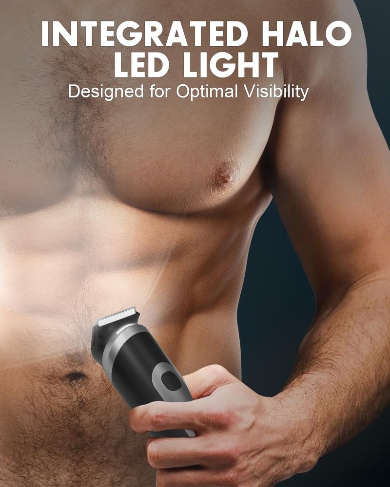 LOBINH Electric Body Hair Trimmer for Men - Pubic Shaver with Ceramic Blades (No Nicks) - Mens Wireless Ball Shaver, Waterproof Wet/Dry Electric Razor, USB Recharge Dock