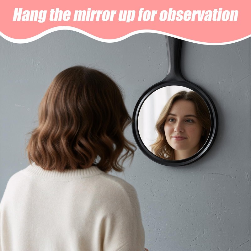 Bremorou Double Sided Mirror Handheld with Handle 1X/2X Magnifying Rounded Shape Small Hand Mirror with Handle, Acrylic Clear Finish Round Black