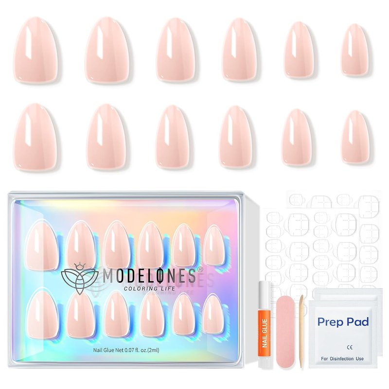 Chrome Pink Press-On Nails - Summer Pearl Short Almond Fake Nails | Reusable Nail Kit with Glue & Mini File, 32 Pcs in 16 Sizes