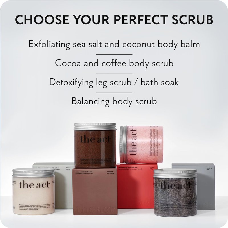 THE ACT Coffee Body Scrub with Salt & Cocoa – Exfoliating Scrub for Cellulite, Stretch Marks, Ingrown Hair – Organic Moisturizing Body Scrub with Vitamin E & Menthol – Gift for Women & Men, 10.58 Oz