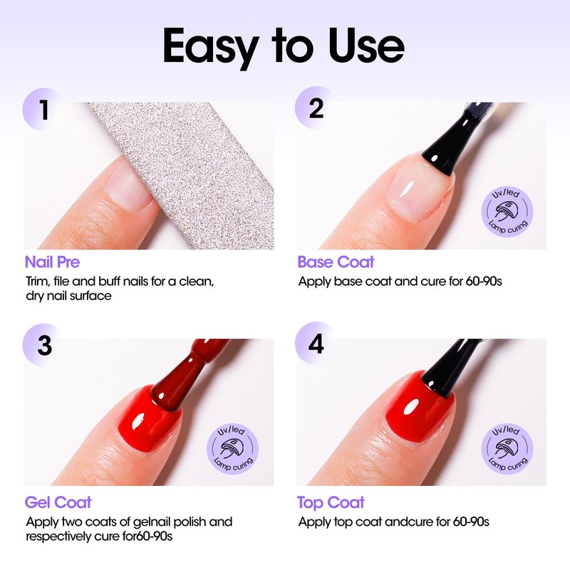 Gellen 4 in 1 Nail Glue Gel and No Wipe Gel Top Coat for False Nail Tips & Acrylic Nails & Clear Press on Nails, 18ML Long Lasting Nail Gel Kit, Home Salon Manicure Set