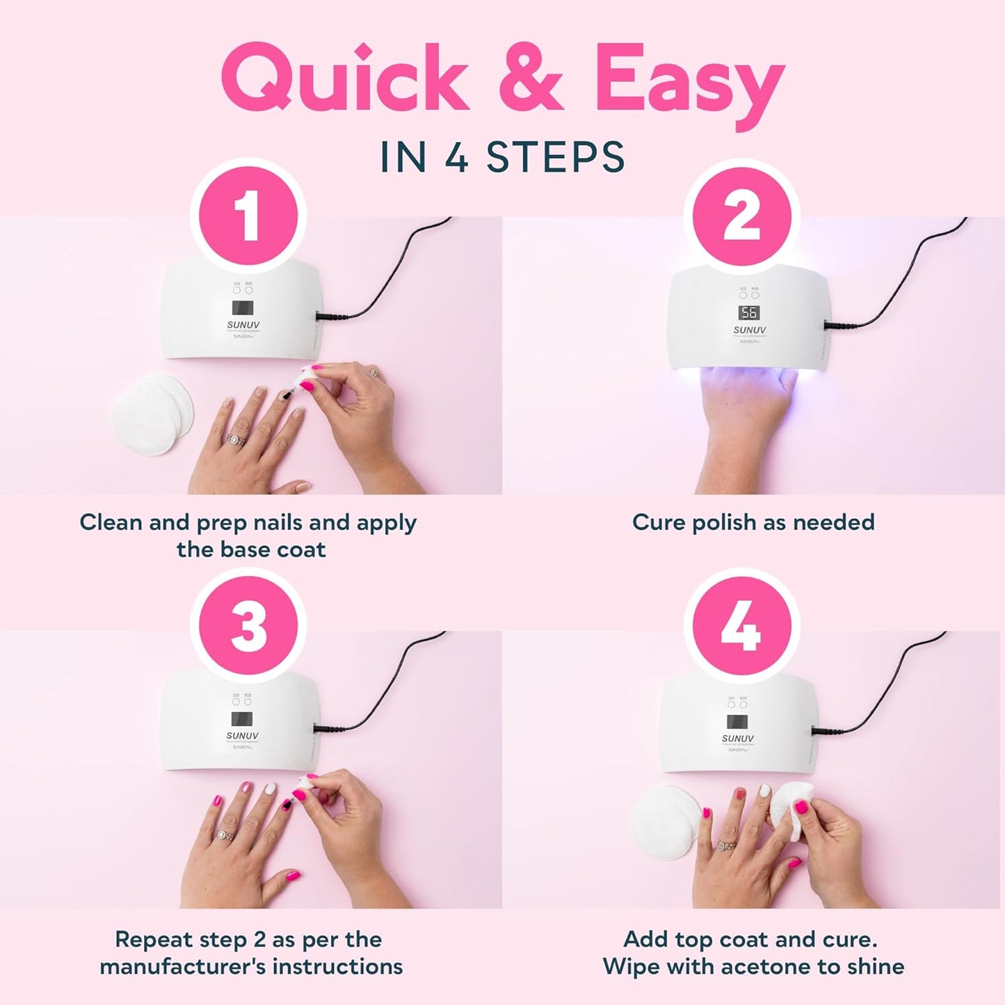 SUNUV UV Nail Lamp - Professional Gel Polish Dryer with Sensor, 2 Timers & Display | Pink SUN9X Plus