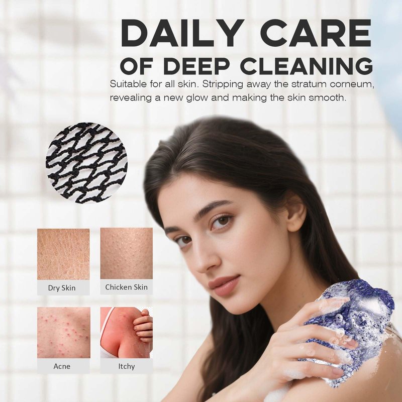 3 Pieces African Net Sponge Authentic, Exfoliating Scrubber Long Net Bath Sponge for All Skin Types, Body Scrubber for Women and Men Daily Use Body Care, Gentle Exfoliation