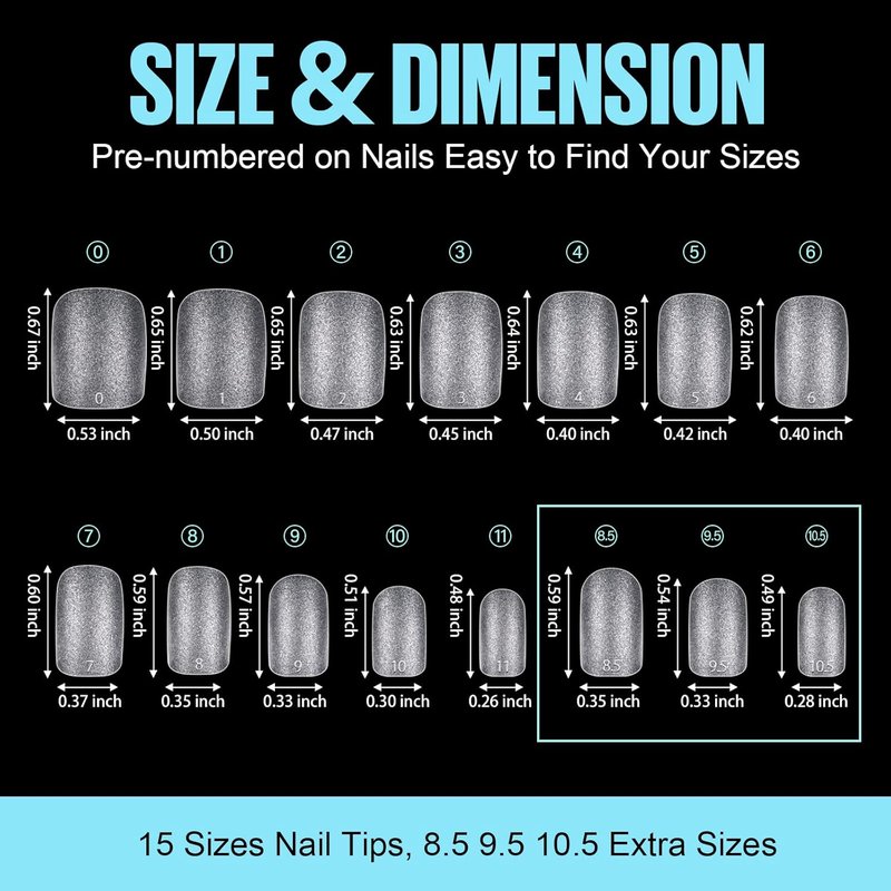 Extra Short Square Nail Tips - 450 Pcs Soft Matte Fake Nails | 15 Sizes for DIY Nail Art