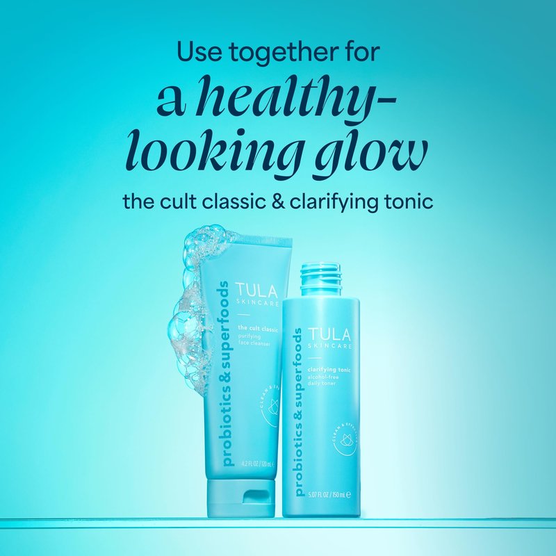 TULA Skin Care Mini Clarifying Tonic Daily Toner - Travel Face Toner to Gently Exfoliate and Tighten Pores, Contains Witch Hazel and Niacinamide, 0.68 Fl Oz.