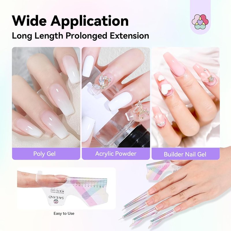SAVILAND Plus Nail Forms - Reusable Sticky Nail Extension Forms for Builder Gel & Acrylic Nails | Precise Length Guide