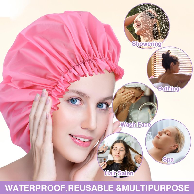 2 PCS Large Shower Cap for Braids - Waterproof Shower Cap for Women, Reusable XL Plastic Shower Caps Jumbo Bath Bonnet for Long Thick Curly Hair, Locs, Twist Braids (Pink, Purple)