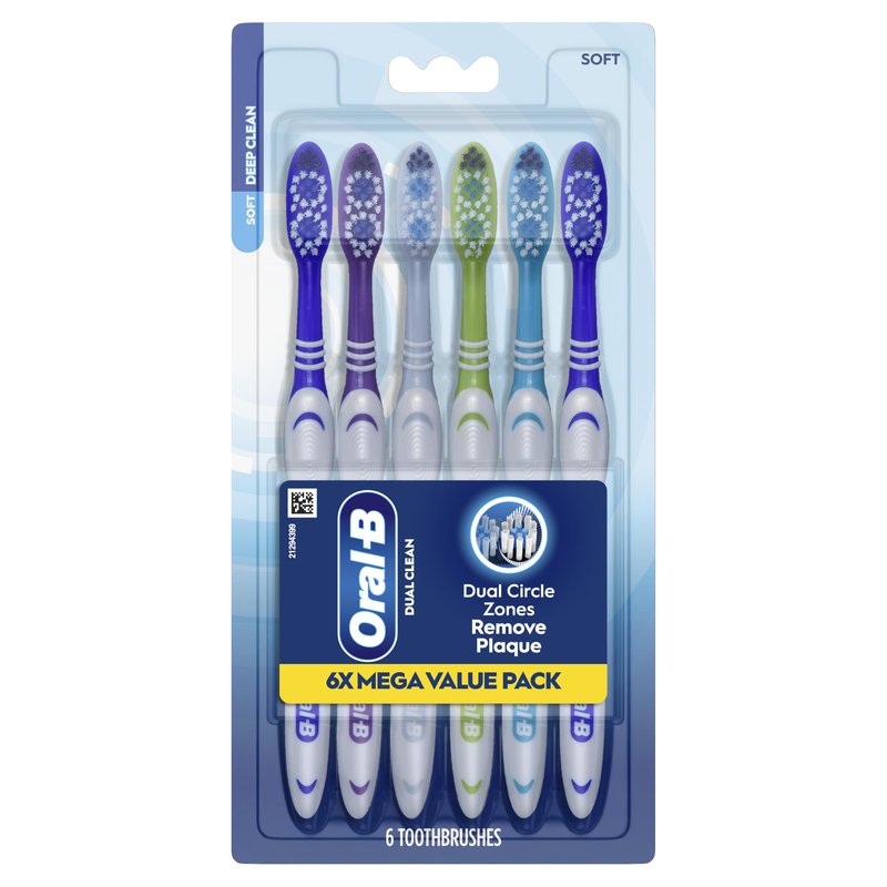 Oral-B Toothbrush Dual Clean, Soft, 6 Count