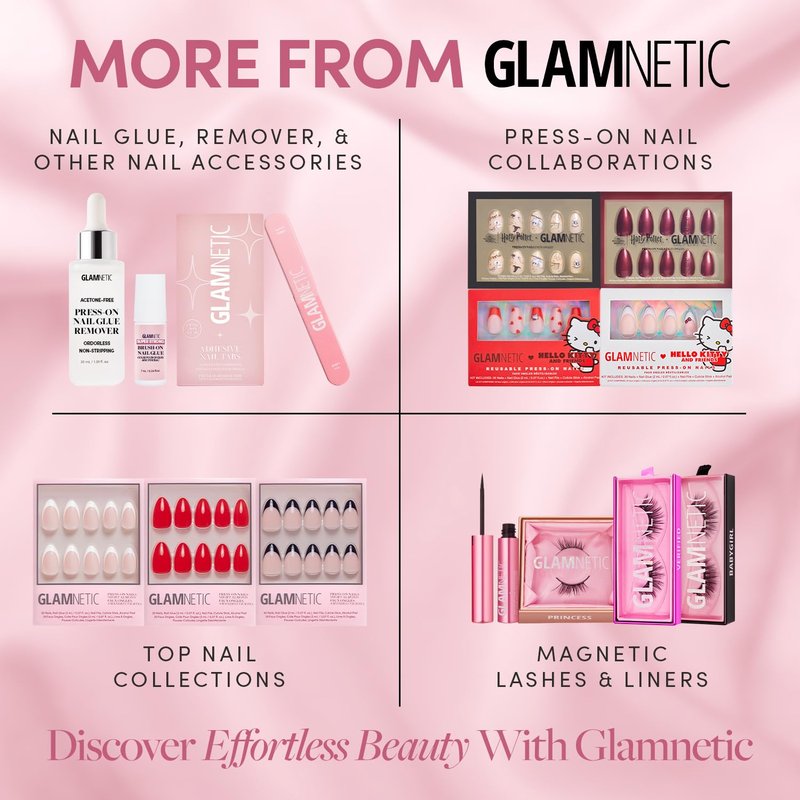 Glamnetic Press On Nails - Fairy Dust Short Oval Beige-Pink | Metallic Finish, 15 Sizes in 30 Nail Kit with Glue