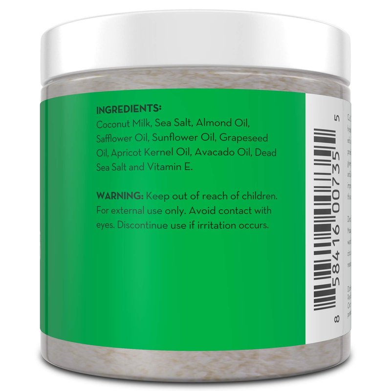 Pure Body Naturals Exfoliating Body Scrub with Hydrating Coconut Milk and Detoxifying Dead Sea Salt, Moisturizing Exfoliating Scrub, 12 Ounce (Packaging Varies)