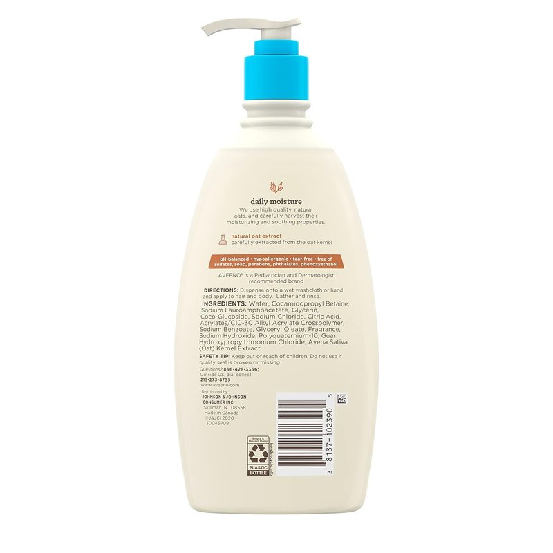 Aveeno Baby Gentle Body Wash & Shampoo - Tear-Free, Paraben-Free Formula for Sensitive Skin | 18 fl. oz, 3 Pack