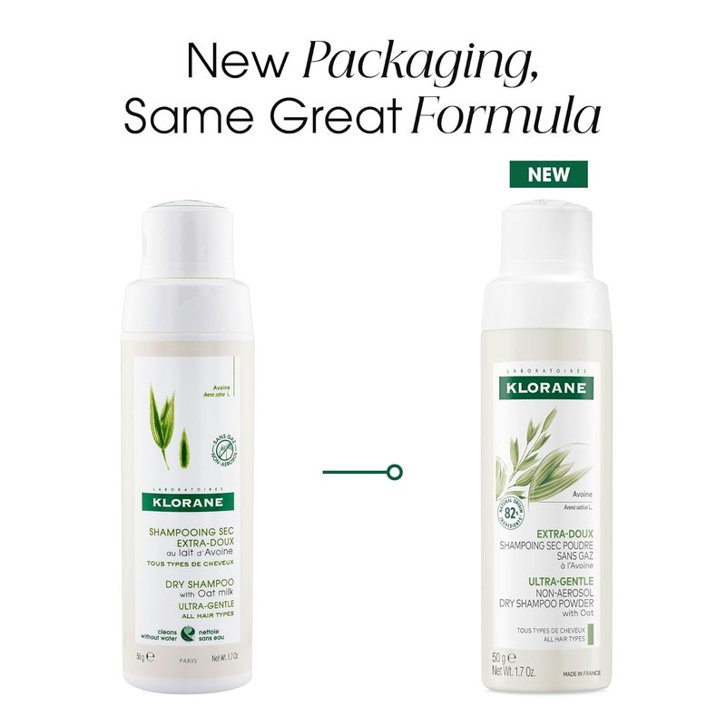 Klorane Ultra Gentle Dry Shampoo with Oat - Revive Hair Instantly, Eliminate Odor & Dirt - Vegan & Hypoallergenic