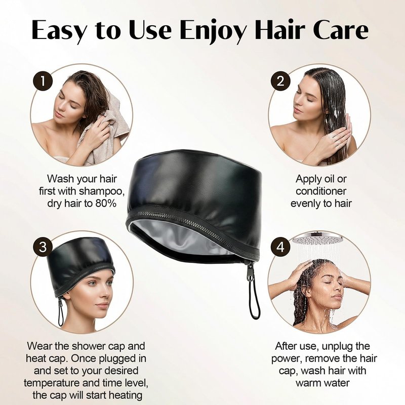 Kingsteam-Heat Cap for Deep Conditioning, 10 Heat Levels & 3 Timer Settings Deep Conditioning Hair Cap, PU Leather Heated Cap for Curly Hair, Natural Hair, & Braids, Home Use