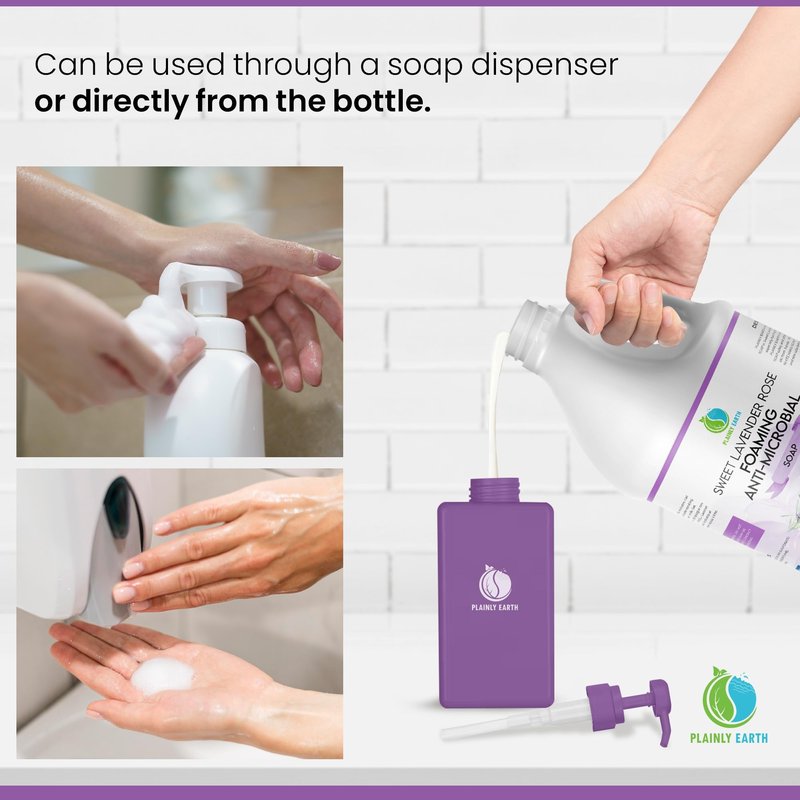 Plainly Earth AntiMicrobial Hand Soap 64 oz - Sweet Lavender Rose Gentle Foaming Liquid Hand Soap Refill Antibacterial - Moisturizing, Long Lasting Freshness & Safe for Skin