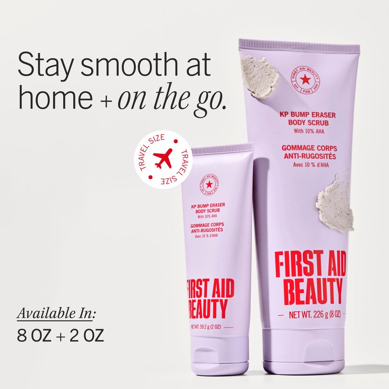 First Aid Beauty KP Bump Eraser Body Scrub with 10% AHA - Dermatologist-Tested Keratosis Pilaris Exfoliator - Support for Rough Bumps, Uneven Skin Texture & Strawberry Skin - Sensitive Skin - 4 oz