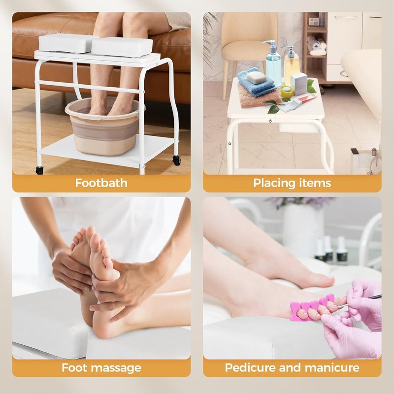 Pedicure Cart with Foot Rest - Portable Nail Rolling Station | Comfortable Cushion Stool for Spa & Salon Use
