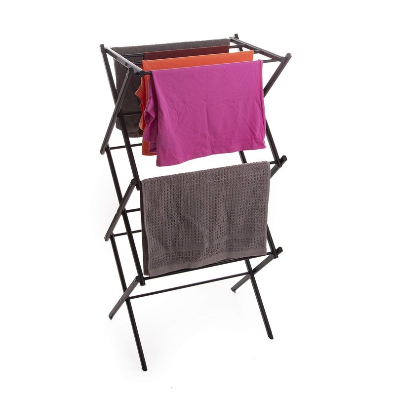BINO 3-Tier Collapsible Drying Racks | Black | Air Drying & Hanging | Foldable Portable Indoor & Outdoor | Space Saving Clothes Dryer Stand | Home Dorm Apartment Essentials