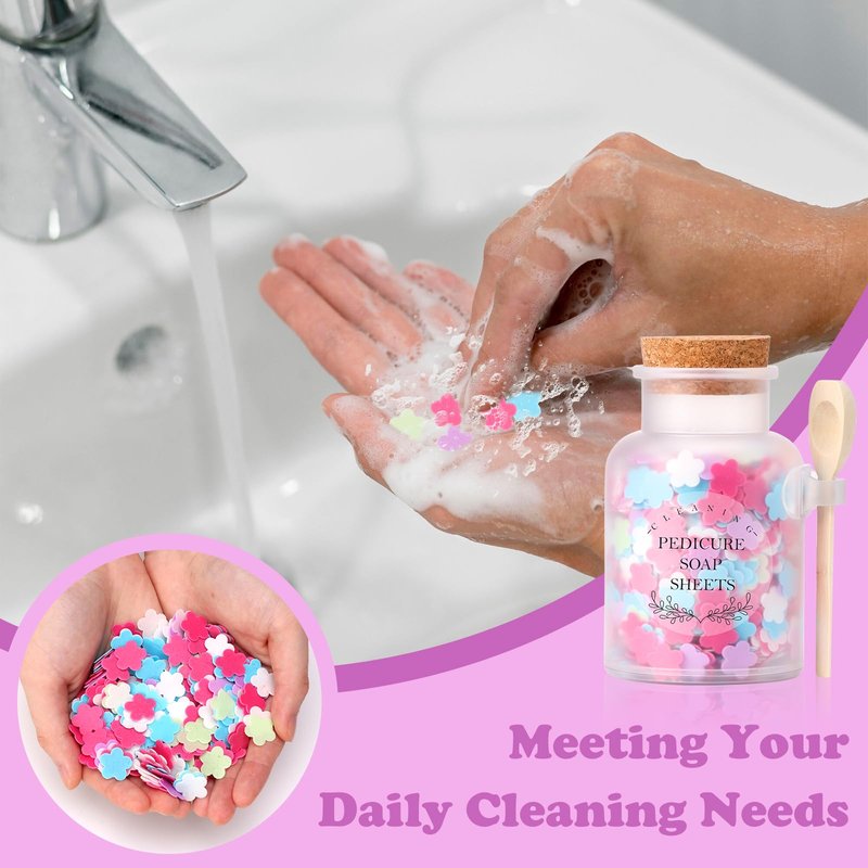 DOSTATNI Pedicure Soap Flowers Pedicure Foot Spa Tablets 10 Oz Plastic Bath Salts Jar Foot Soak Flower Paper Soap Sheet Softens Skin Botanicals Lavender Essential Oil Fast Dissolving Supplies
