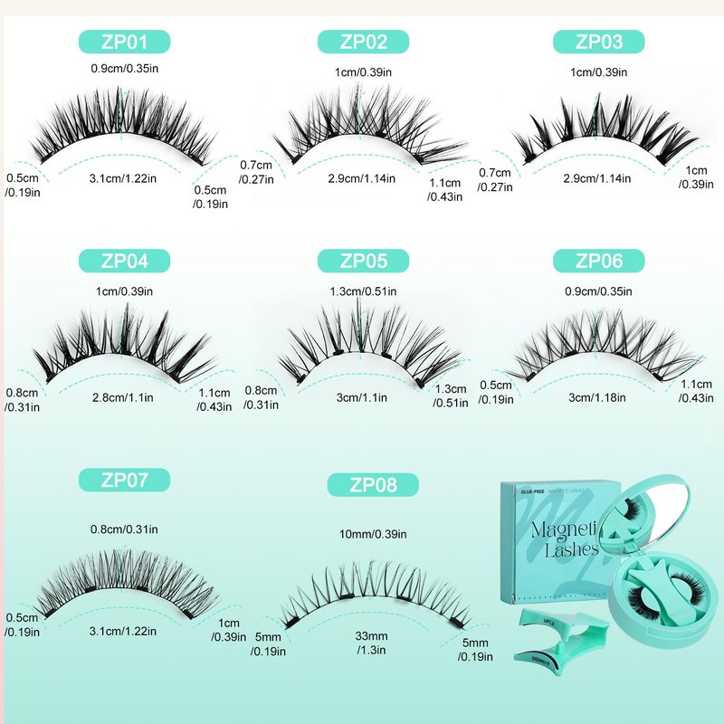 Botare Magnetic Eyelashes with Applicator Kit, Portable Reusable Magnetic Eyelashes Natural Look without Eyeliner Glue-free False Lashes Waterproof Lightweight ZP06