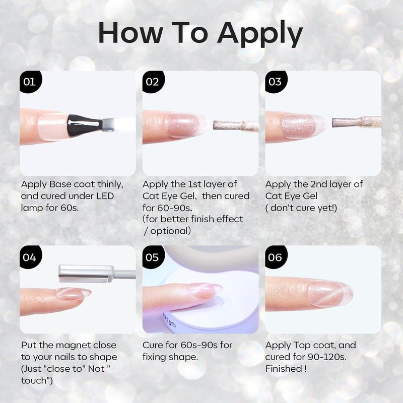 modelones Cat Eye Gel Nail Polish, Silver White Glitter Gel Polish with Magnet 9D Holographic Clear Crystal Nail Polish Soak Off UV Shimmer Polish 15ML