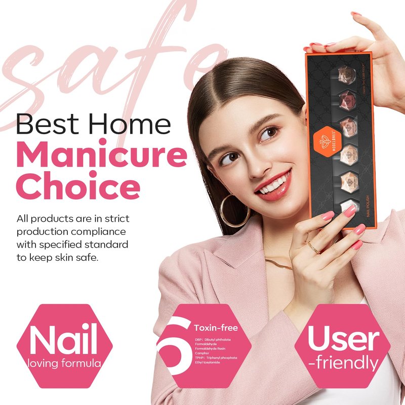 modelones Red Nail Polish Set 6 Colors,Valentines Brwon Nude Burgundy Gold Glitter Quick Dry Sparkle Mini Manicure Kit DIY Nail Art Salon Home Gifts for Women Girls