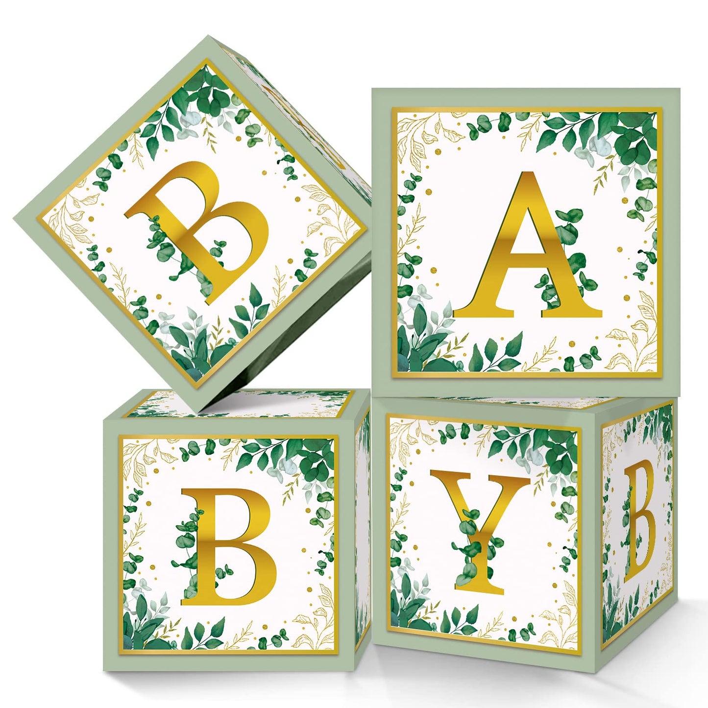 TSVATE Sage Green Baby Shower Boxes, 4PCS Sage Green Gender Reveal Party Supplies Party Centerpiece for Baby Shower First Birthday Decorations (Without Flowers)