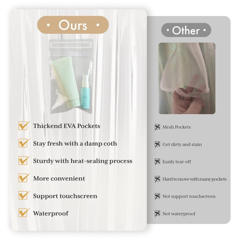 AmazerBath Extra Long Shower Curtain Liner with 2 Weights Pockets, 72x84 Inch Innovative No Blowing Waterproof Clear Plastic Shower Liner with 2 DIY Weighted EVA Pockets & 3 Magnets for Bathroom Stall
