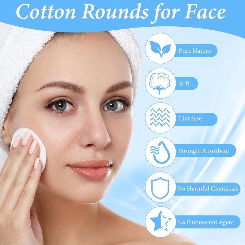 2000 Pcs Cotton Rounds by Premium - Soft Exfoliating Facial Pads for Makeup Removal | Double-Sided Toner Applicators