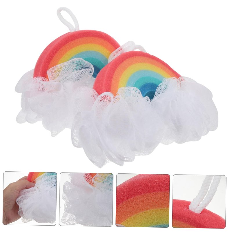 SOESFOUFU 2pcs Rainbow Bath Sponge Baby Towels and washcloths net Bath Sponge sponges for Washing The face Shower Sponge loofah Newborn Bath tub Kids Bath Scrubbers Washing Ball Toddler Miss