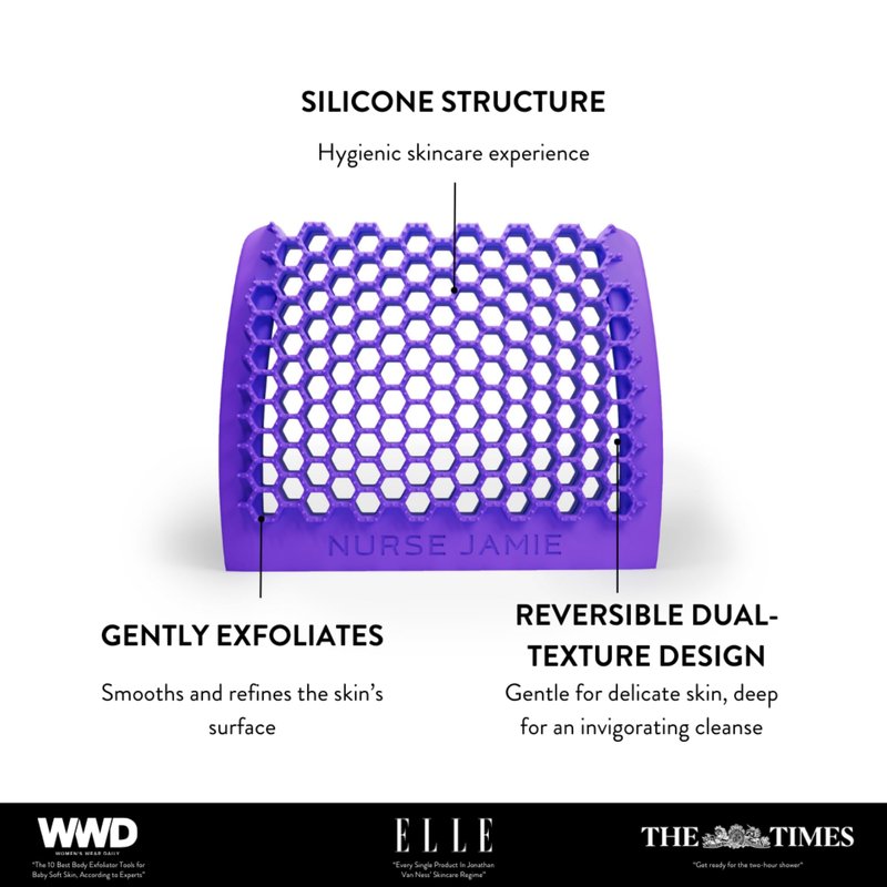 Nurse Jamie Exfoliband Silicone Loofah – Purple- Dual-Texture Exfoliating & Cleansing Tool for Smooth, Refreshed Skin