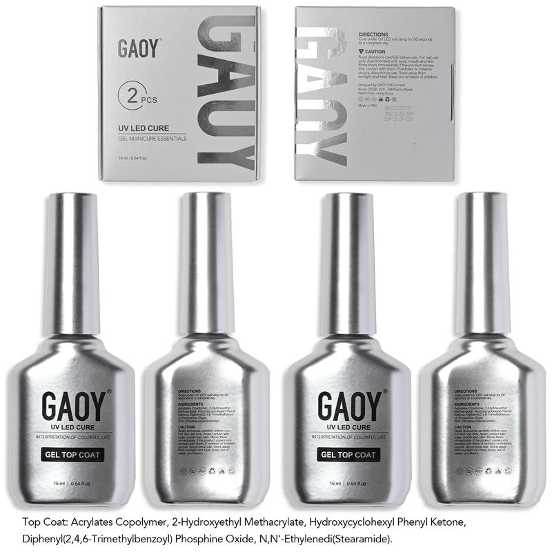 GAOY No Wipe Gel Top Coat - 2 Pcs 16ml High Gloss Finish for UV Light Cure Nail Polish