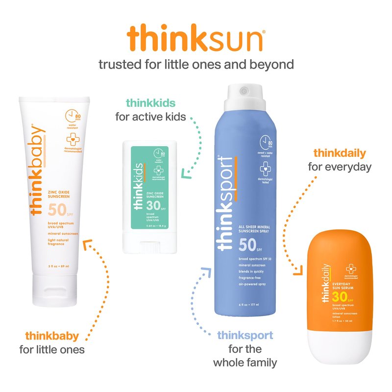 Thinkbaby SPF 50+ Baby Sunscreen, 3 Oz. – Safe, Natural Mineral Sun Cream for Babies - Water Resistant, Broad Spectrum UVA/UVB Sun Protection – Vegan Sunscreen for Kids