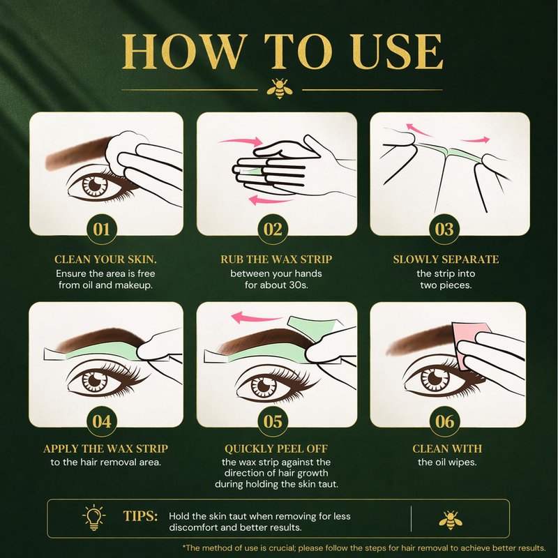 64Pcs Precision Eyebrow Wax Strips for Face, Clean Hair Removal Waxing Kit, Gentle for Sensitive Skin, No Heat Needed, Easy At-Home Use for Upper Lip, Chin & Brows, Lasts 6 Weeks