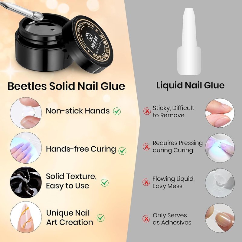 Beetles Solid Nail Glue Gel for False Tips, 15g Strong Adhesion for Clear Press on Acrylic Tips, Hard Gel 3D Sculpting for Summer Nail Art UV Light Cured