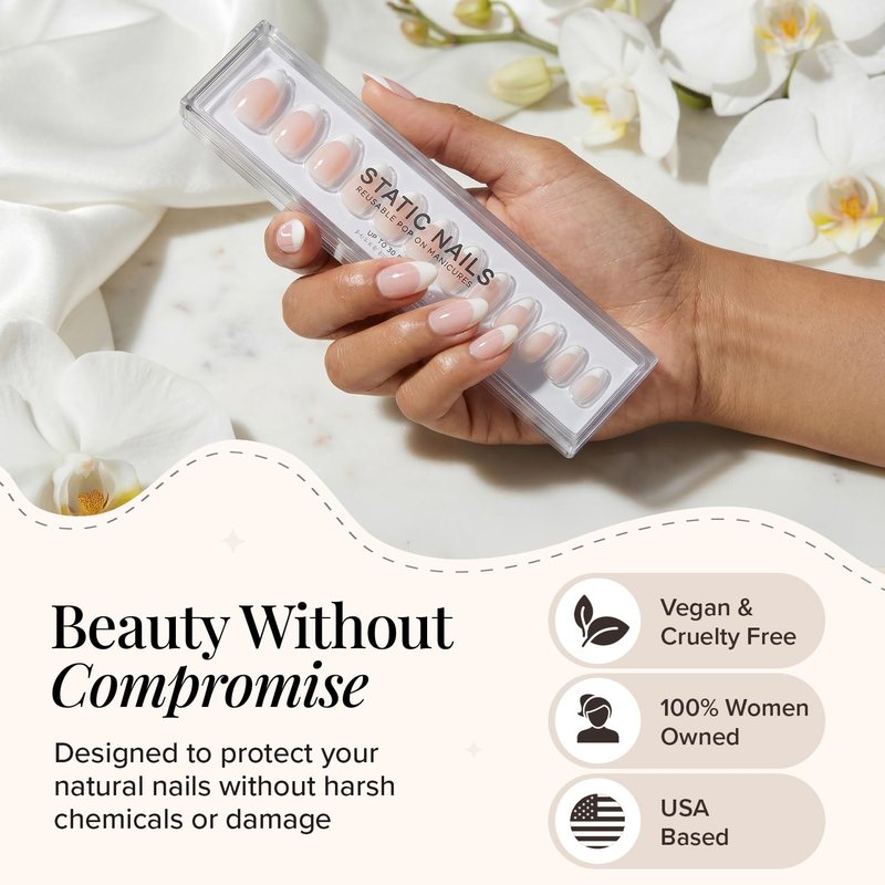 Reusable Pop-On Manicures - French Tip Press On Nails | Short Almond, Salon Quality, 30 PK, 15 Sizes
