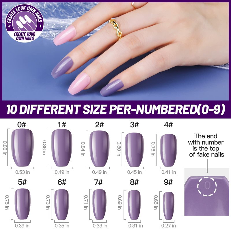 Teenitor Medium Coffin Press On Nails, 12 Color Press On Coffin Nails Set, 288pcs Glossy Glue On Nails Medium Length Press On Nails with Glue