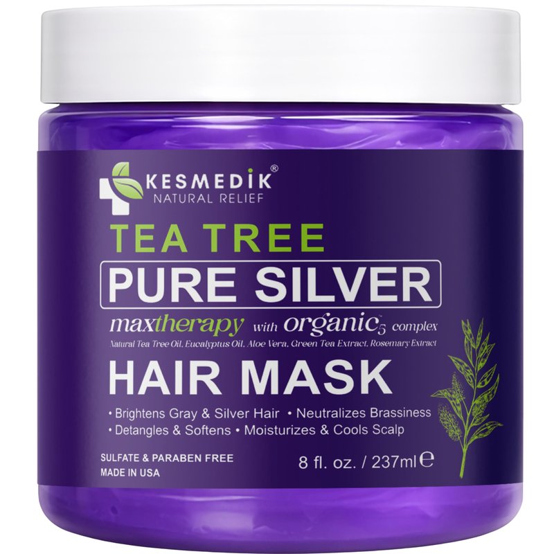 KESMEDIK Tea Tree Purple Hair Mask Toner with Argan Oil, Deep Conditioner for Dry Damaged Bleached, Blonde Silver White & Gray Hair Toner, Itchy Scalp Relief, Removes Brassy & Yellow Tones