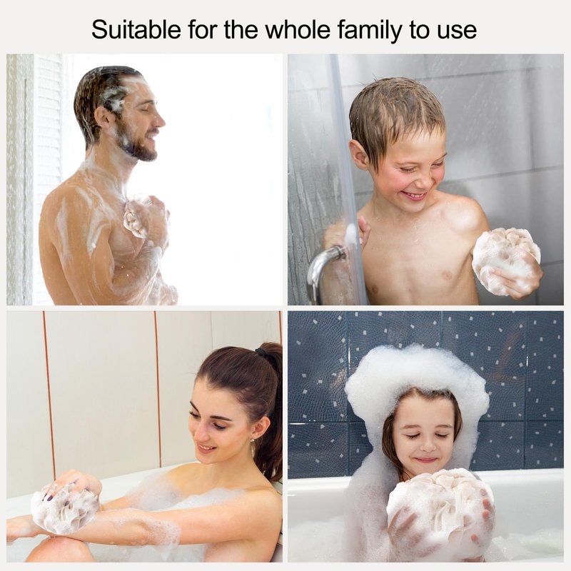Fishent Loofah Bath Sponge Shower Loofahs, 4 Pack 50g Soft Loofa Exfoliating Body Scrubber Mesh Shower Puff Pouf Ball Luffa for Men and Women(50g/pcs)