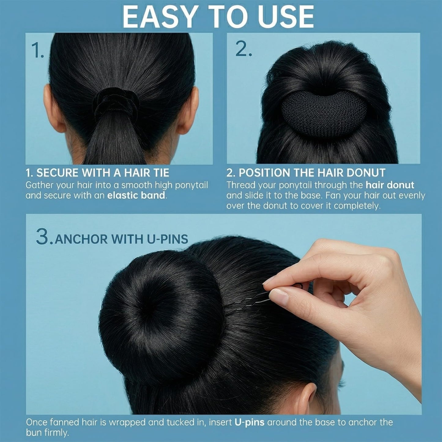 whisrvival 6pcs Small Hair Donut Bun Maker for Thin Fine Hair That Won't Slip, 30-Second Chignon Ring for Ballet Dancers Practice, Stays Hidden | Includes 5 Hair Ties and 20 U Pins (Black)