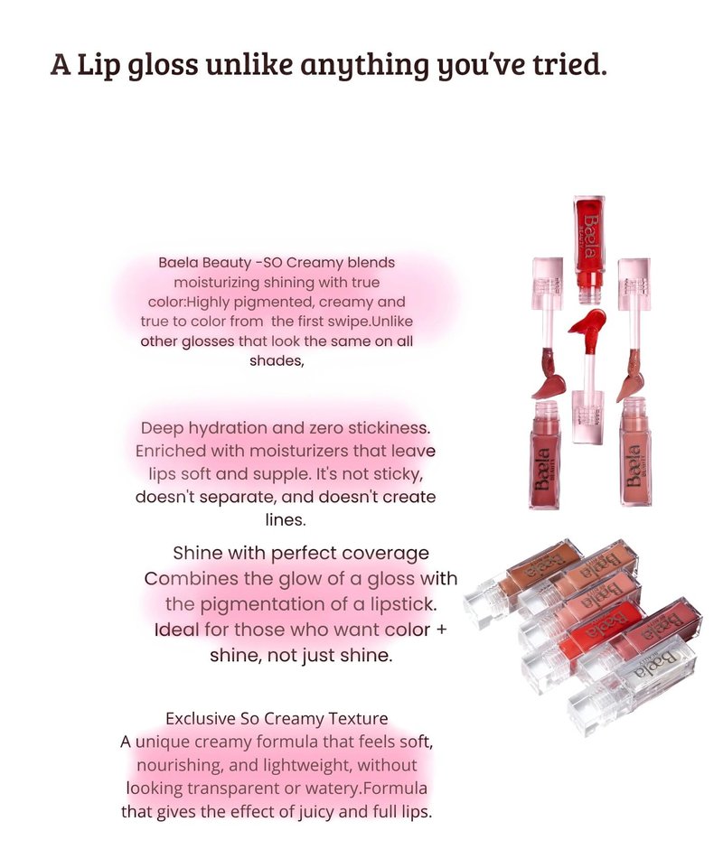 Baela BEAUTY So Creamy Lip Gloss - Ultra Creamy Hydrating Formula, High Pigment, Non-Sticky, Moisturizing, Vegan & Cruelty-Free Gloss for Juicy Full Lips (Milkshake)