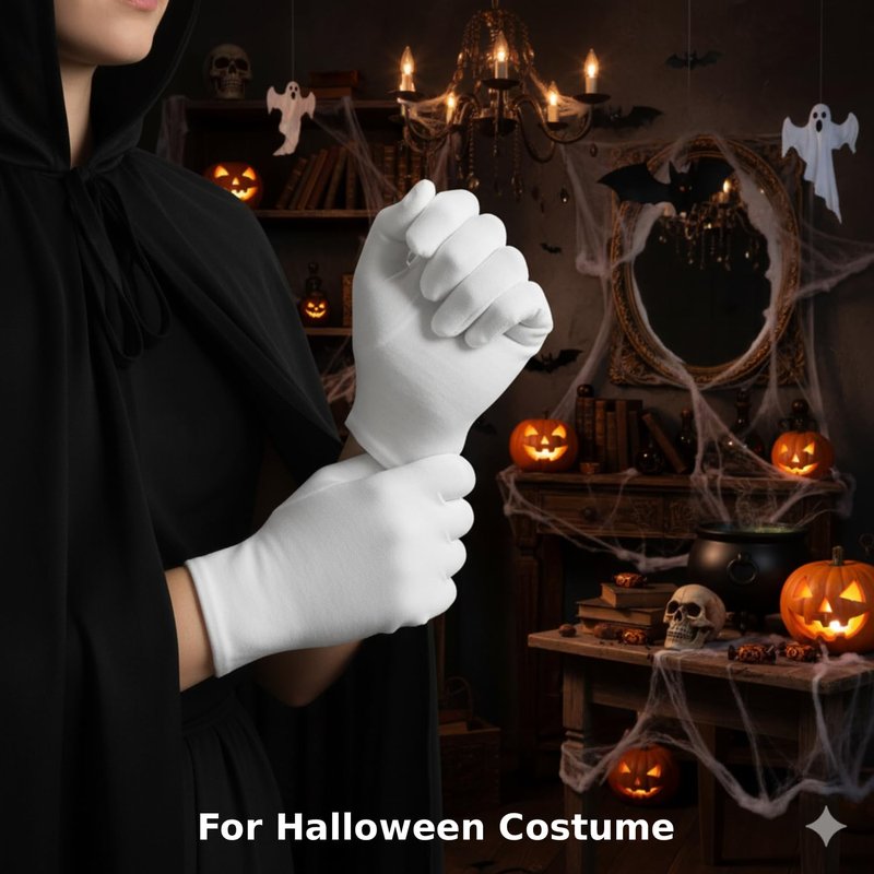 4 Pairs White Gloves, Breathable Cotton Gloves for Dry Hands Sleeping, Washable Eczema Moisturizing Glove Overnight for Women Men, Christmas Wedding Costume Work Glove for Serving Inspection