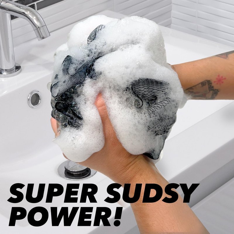 Earth & I Mesh Charcoal Loofah, Loofa, Loofah Exfoliating Body Scrubber, Body Scrubbers for Use in Shower, Poofs, Luffas, Lufas for Men, Bathroom Sponge, Shower Sponges